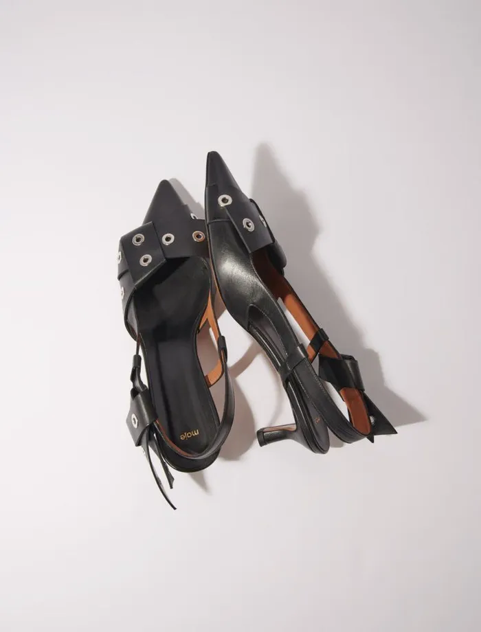 Maje Kitten Heels Womens Pointed Pumps With Bow Detail Black