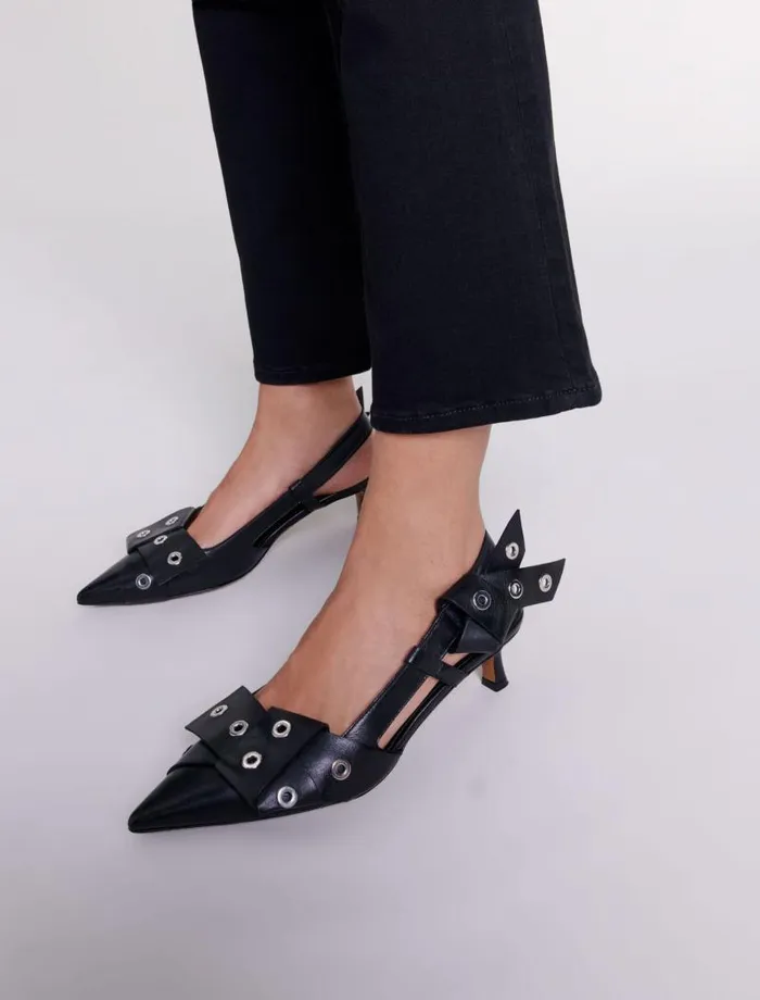 Maje Kitten Heels Womens Pointed Pumps With Bow Detail Black