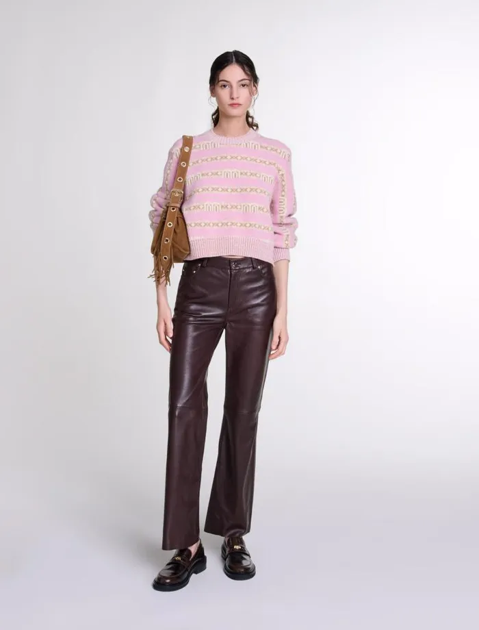 Maje Pants and Jeans Womens Leather Trousers Brown
