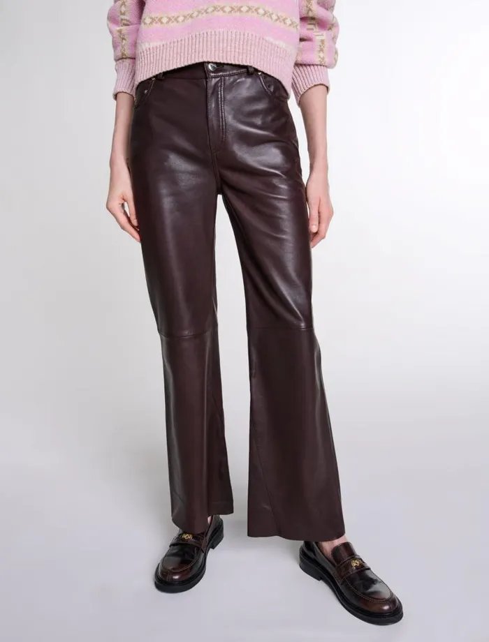 Maje Pants and Jeans Womens Leather Trousers Brown