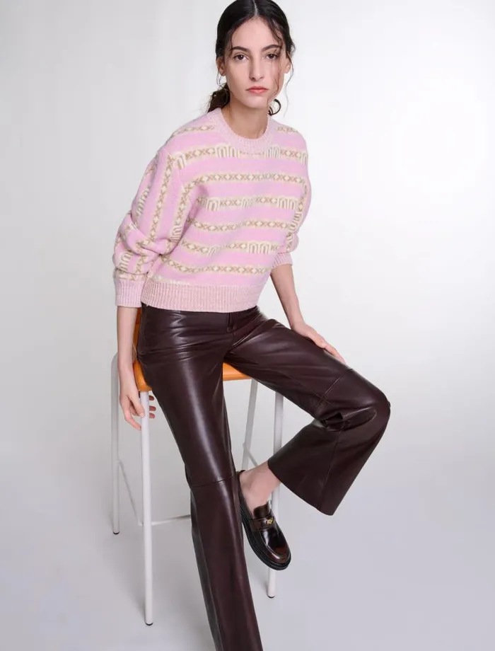 Maje Pants and Jeans Womens Leather Trousers Brown