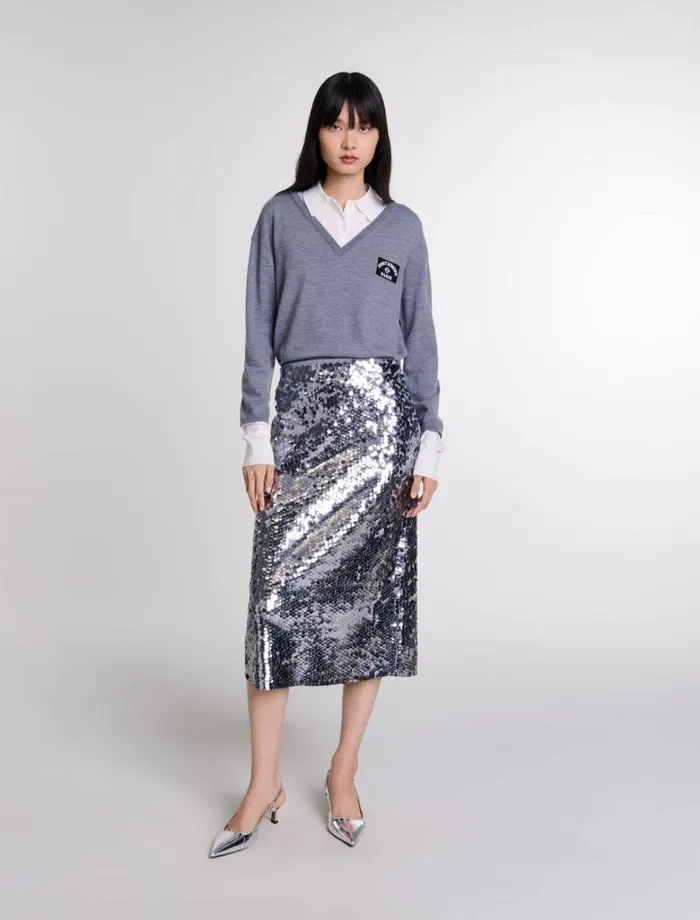Maje Skirts and Shorts Womens Knit Skirt With Sequins Grey