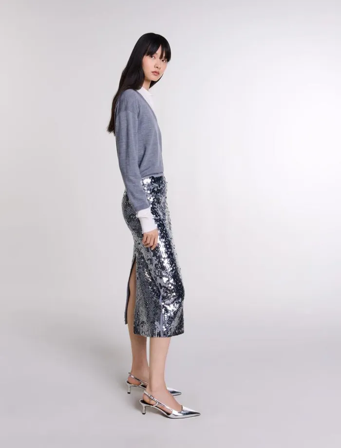 Maje Skirts and Shorts Womens Knit Skirt With Sequins Grey