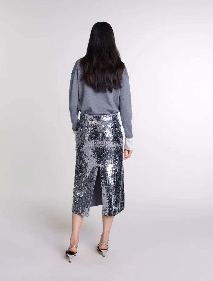 Maje Skirts and Shorts Womens Knit Skirt With Sequins Grey