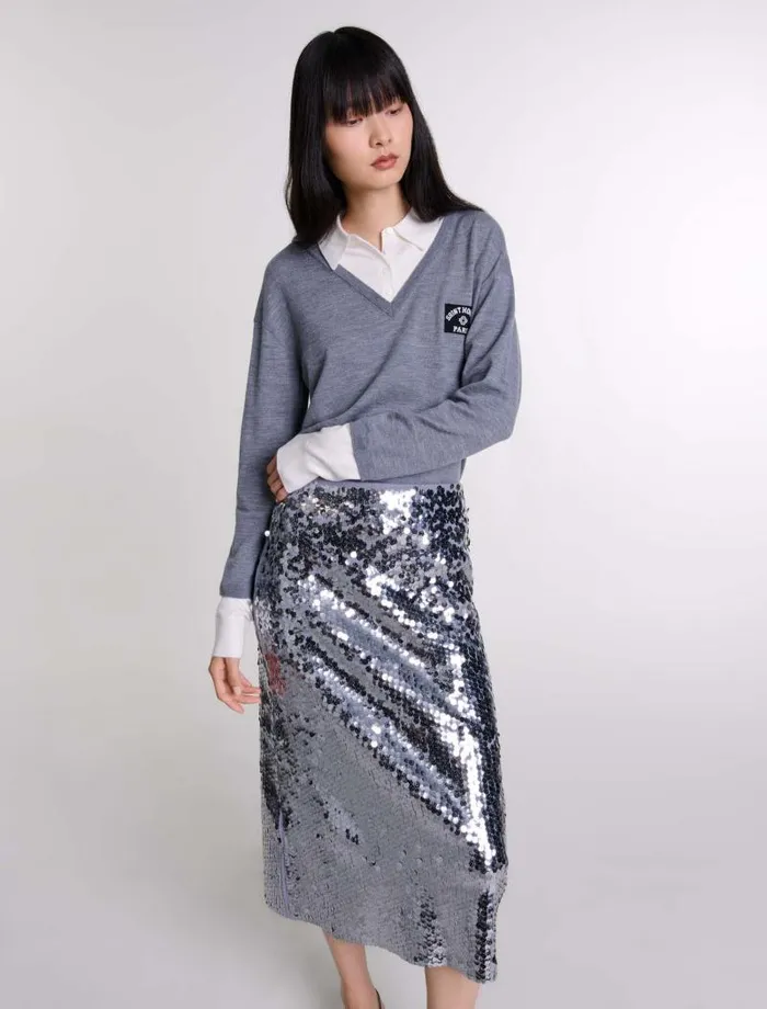 Maje Skirts and Shorts Womens Knit Skirt With Sequins Grey