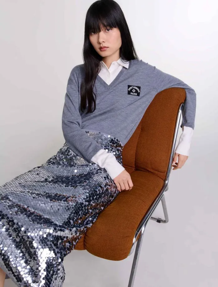 Maje Skirts and Shorts Womens Knit Skirt With Sequins Grey