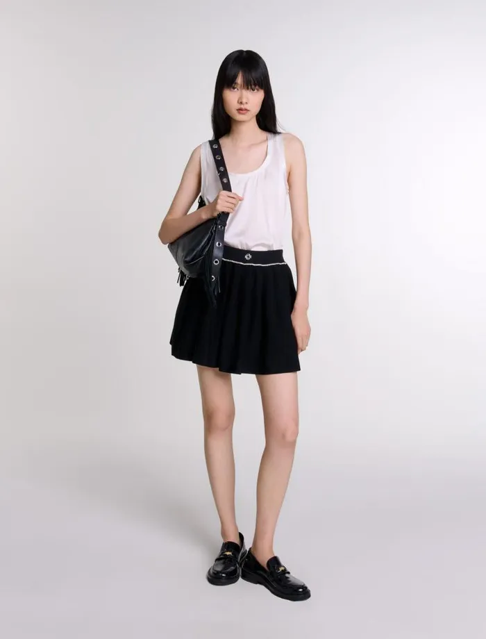 Maje Skirts and Shorts Womens Pleated Knit Short Skirt Black