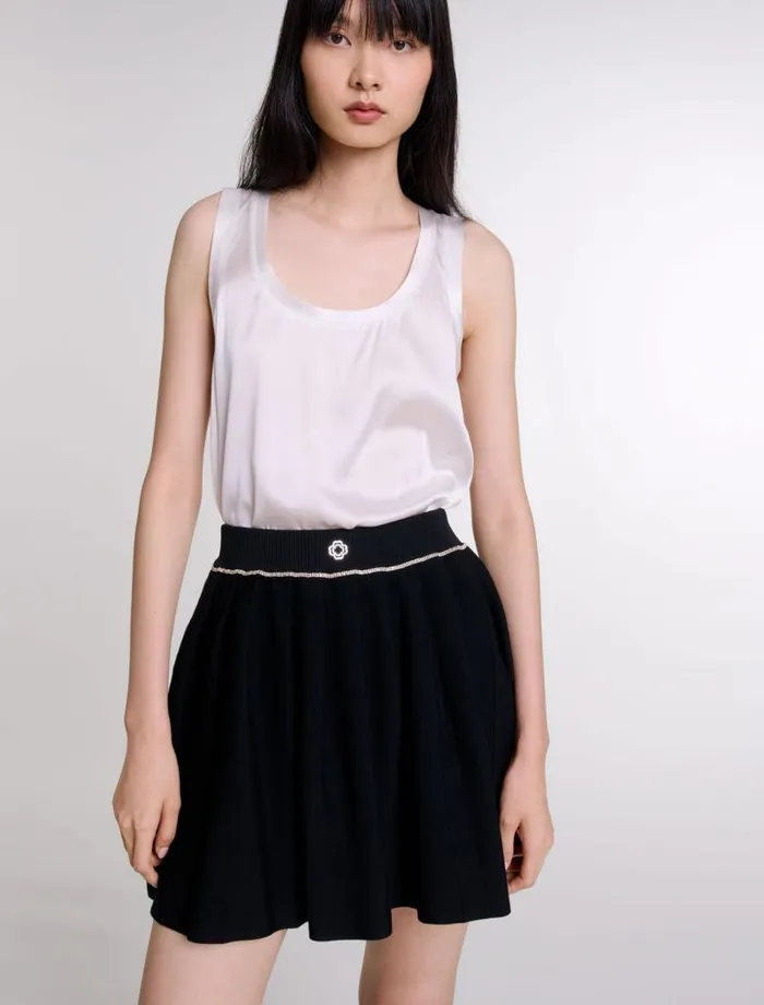 Maje Skirts and Shorts Womens Pleated Knit Short Skirt Black