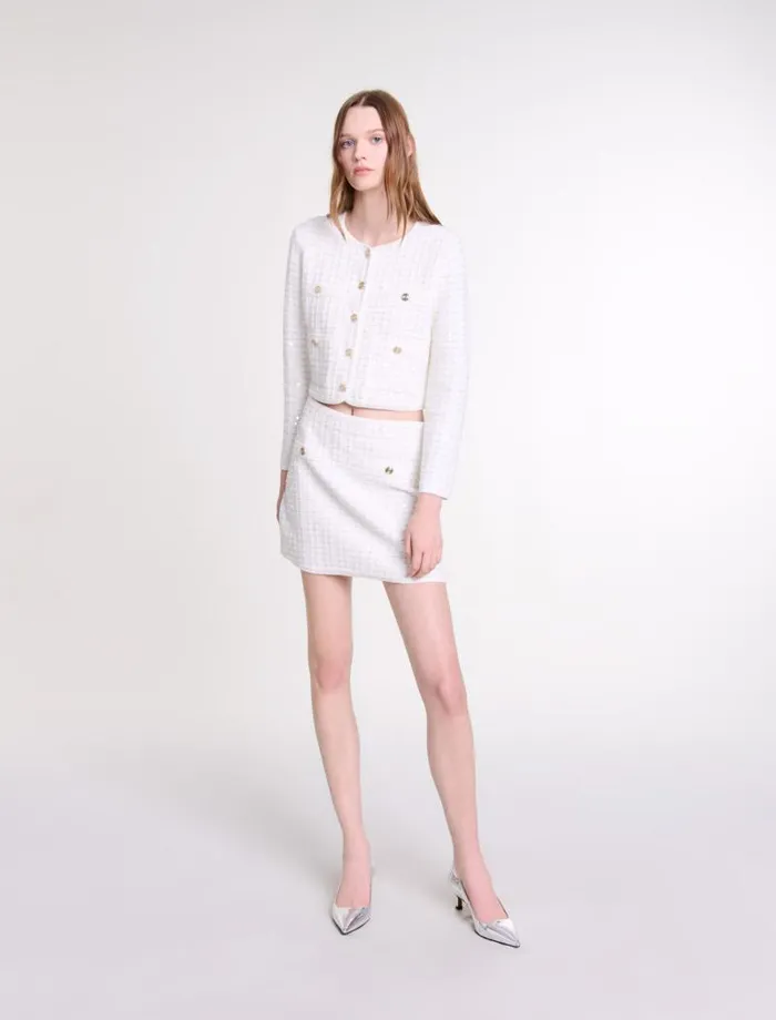 Maje Skirts and Shorts Womens Short Sequinned Knit Skirt Off White