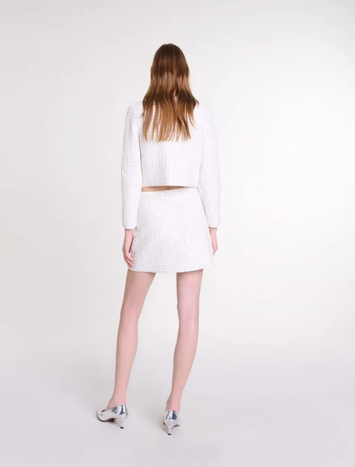 Maje Skirts and Shorts Womens Short Sequinned Knit Skirt Off White