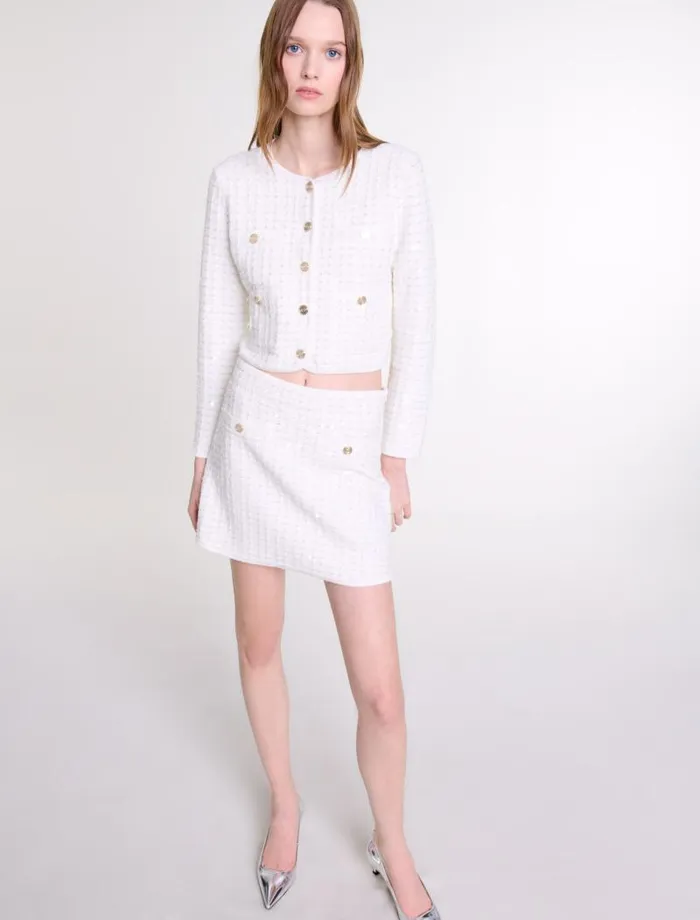 Maje Skirts and Shorts Womens Short Sequinned Knit Skirt Off White
