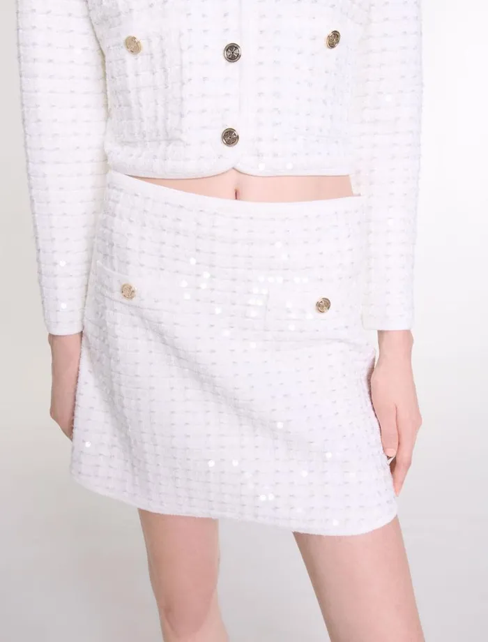 Maje Skirts and Shorts Womens Short Sequinned Knit Skirt Off White
