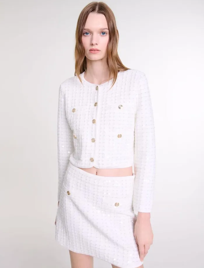 Maje Skirts and Shorts Womens Short Sequinned Knit Skirt Off White