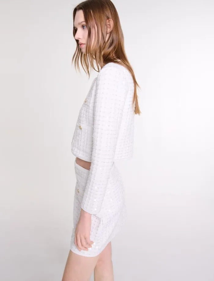 Maje Skirts and Shorts Womens Short Sequinned Knit Skirt Off White