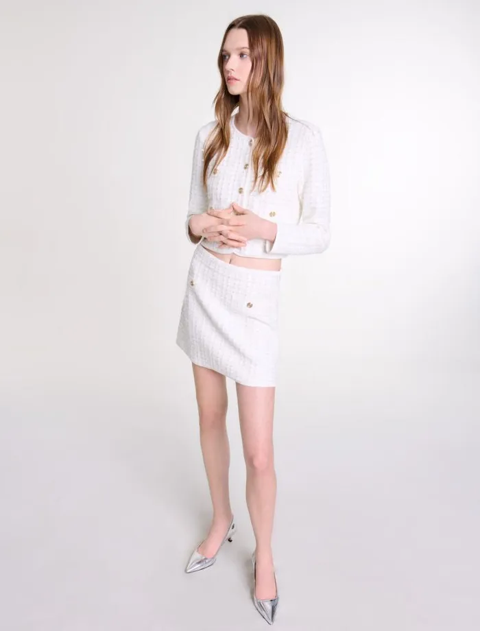 Maje Skirts and Shorts Womens Short Sequinned Knit Skirt Off White