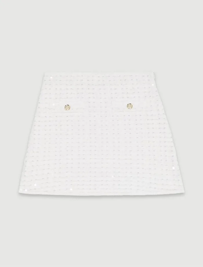 Maje Skirts and Shorts Womens Short Sequinned Knit Skirt Off White