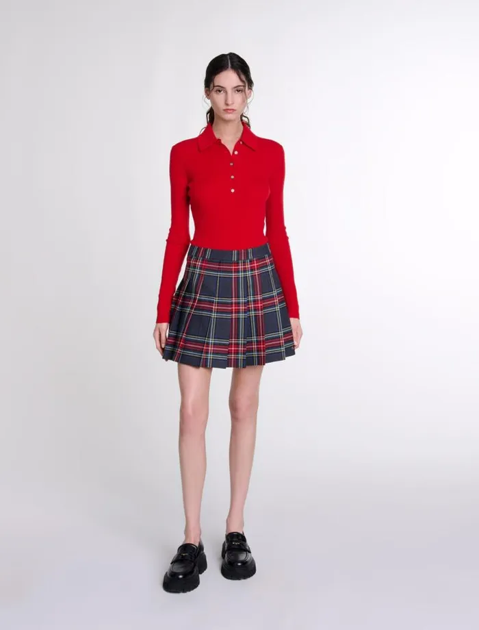 Maje Skirts and Shorts Womens Short Tartan Print Skirt Red Tartan