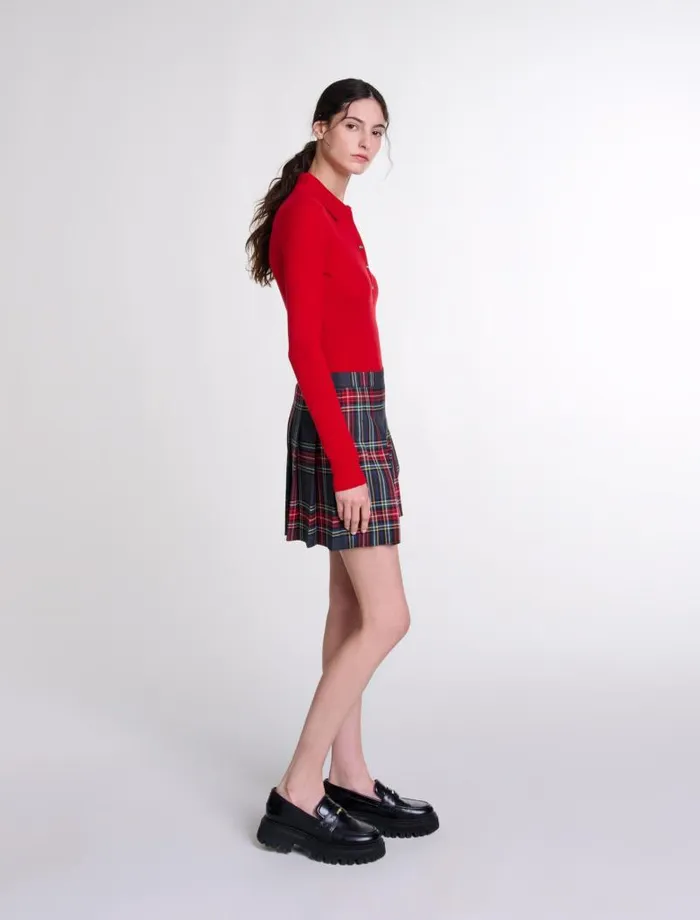 Maje Skirts and Shorts Womens Short Tartan Print Skirt Red Tartan