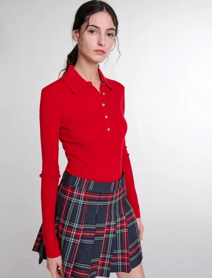 Maje Skirts and Shorts Womens Short Tartan Print Skirt Red Tartan