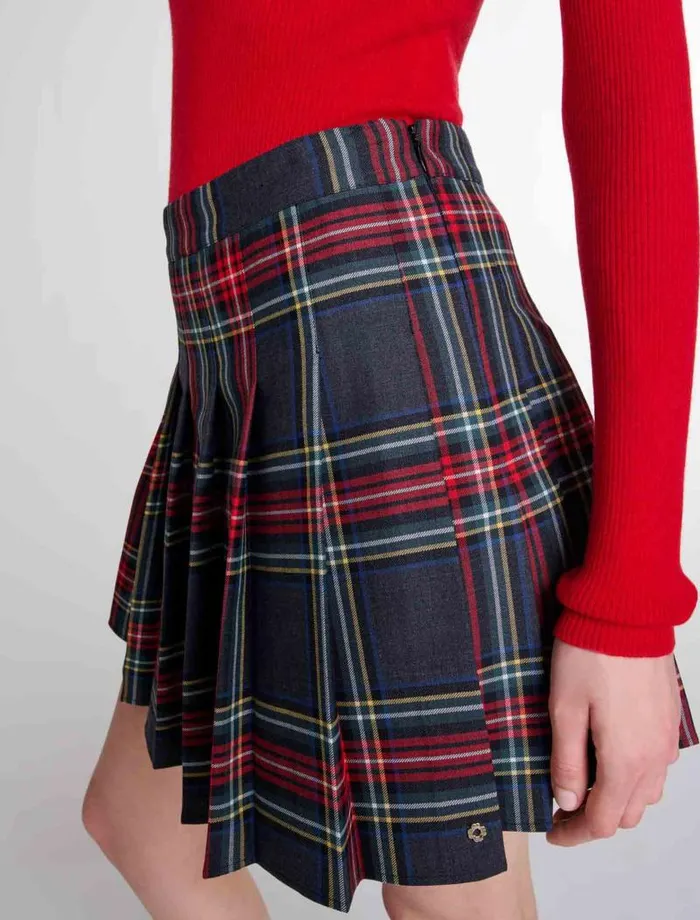 Maje Skirts and Shorts Womens Short Tartan Print Skirt Red Tartan