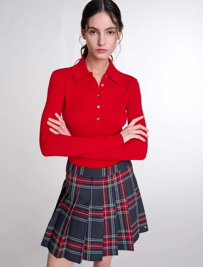 Maje Skirts and Shorts Womens Short Tartan Print Skirt Red Tartan