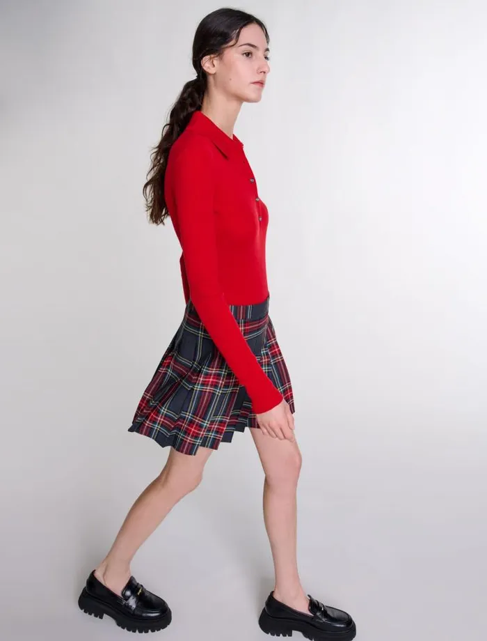 Maje Skirts and Shorts Womens Short Tartan Print Skirt Red Tartan