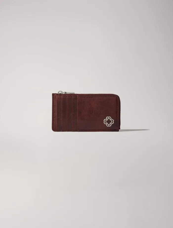 Maje Small Leather Goods Womens Crackled Leather Cardholder Burgundy