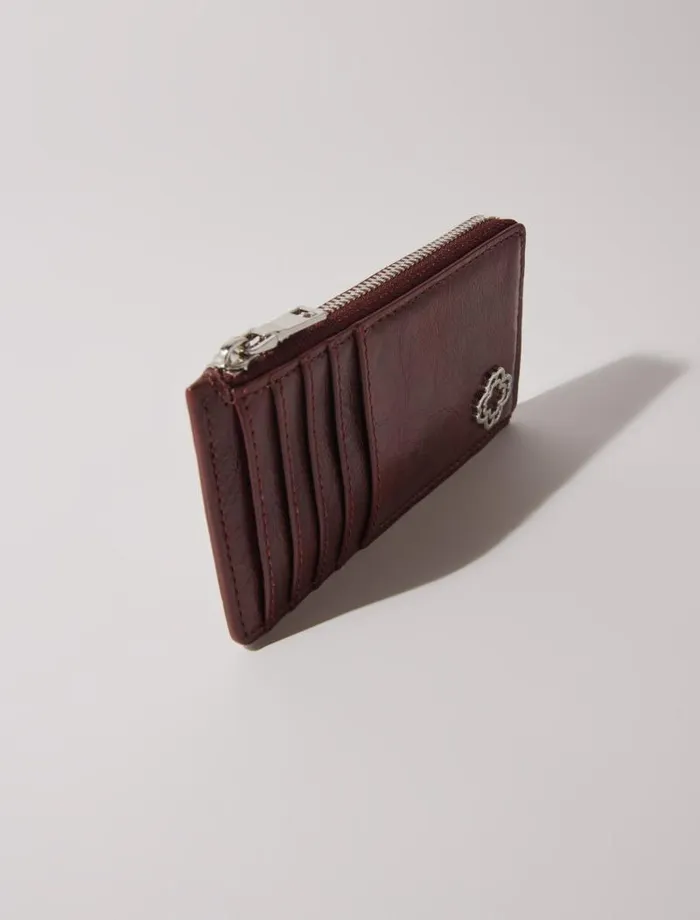 Maje Small Leather Goods Womens Crackled Leather Cardholder Burgundy