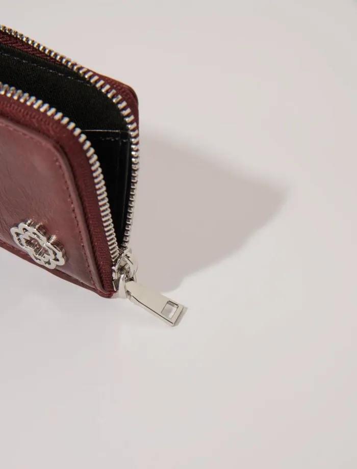 Maje Small Leather Goods Womens Crackled Leather Cardholder Burgundy