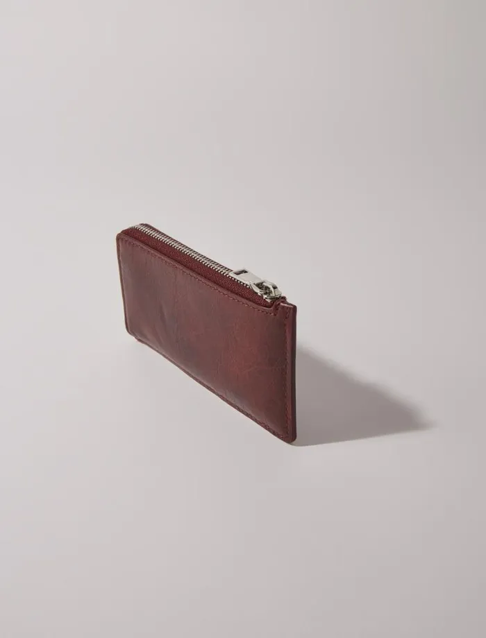 Maje Small Leather Goods Womens Crackled Leather Cardholder Burgundy