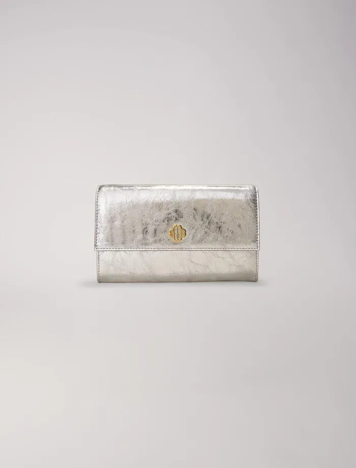 Maje Small Leather Goods Womens Metallic Wallet Bag Silvery