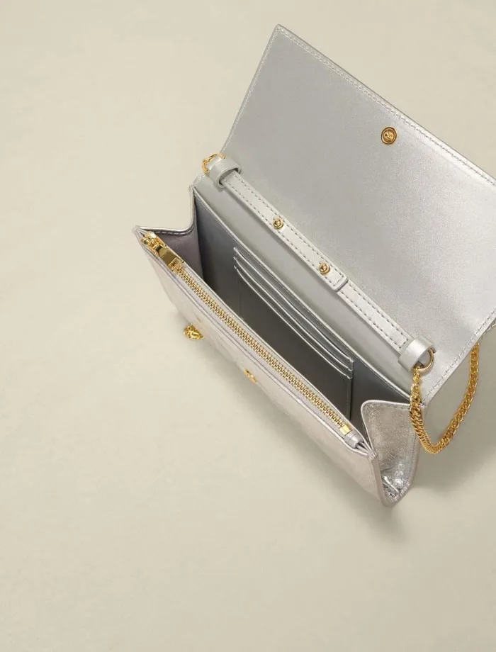 Maje Small Leather Goods Womens Metallic Wallet Bag Silvery