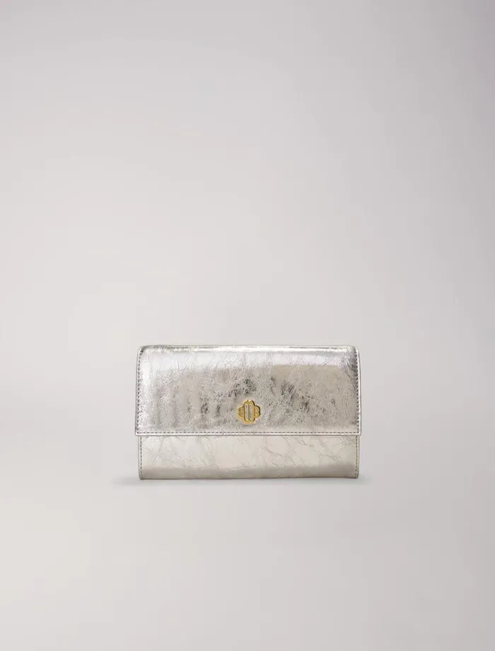Maje Small Leather Goods Womens Metallic Wallet Bag Silvery