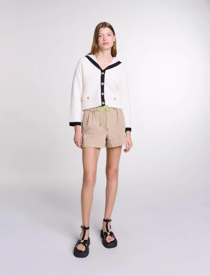 Maje Sweaters and Cardigans Womens Contrast Collar Cardigan Ecru