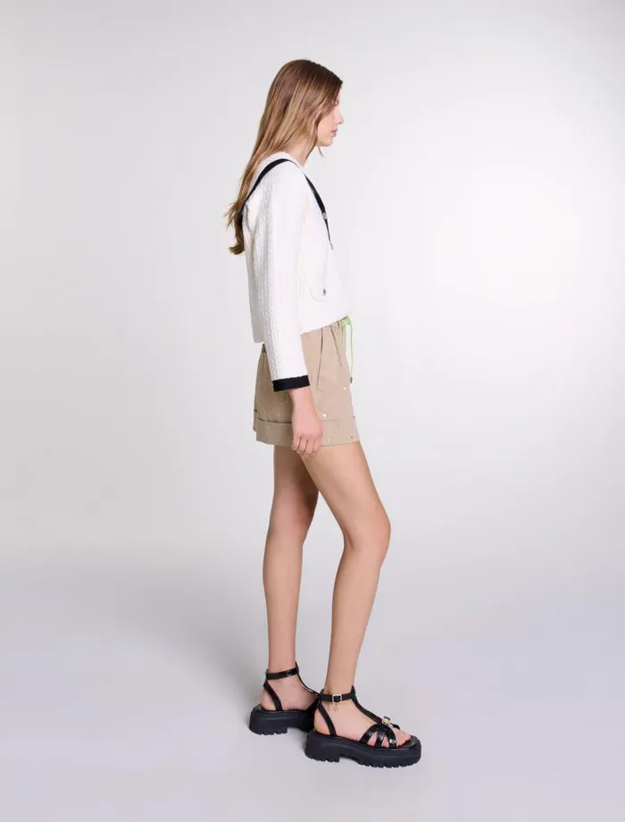 Maje Sweaters and Cardigans Womens Contrast Collar Cardigan Ecru