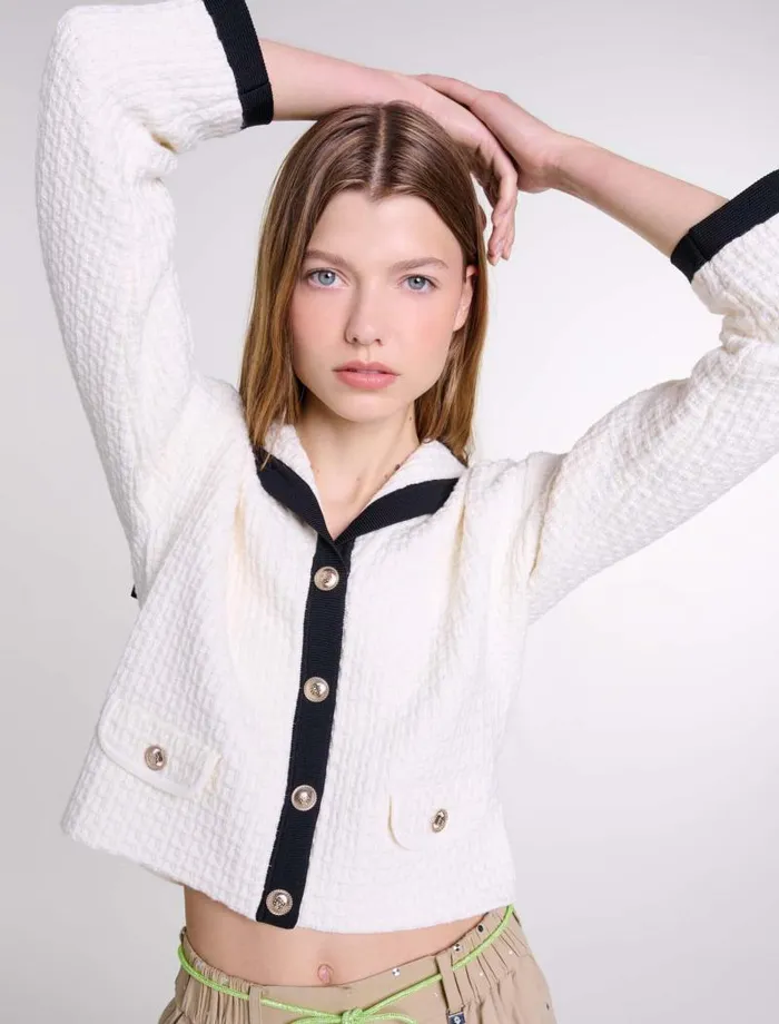 Maje Sweaters and Cardigans Womens Contrast Collar Cardigan Ecru