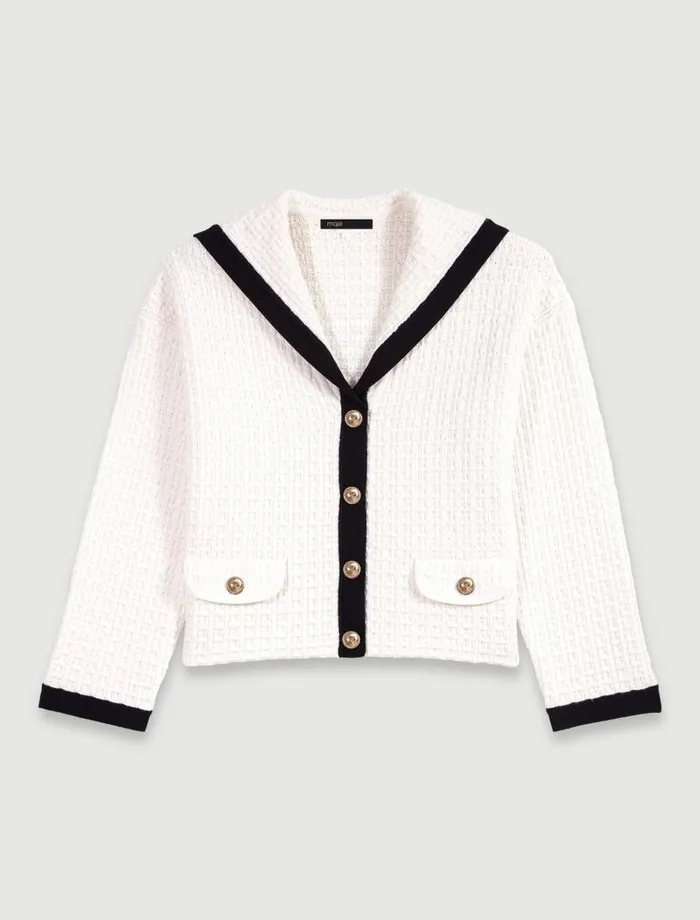 Maje Sweaters and Cardigans Womens Contrast Collar Cardigan Ecru