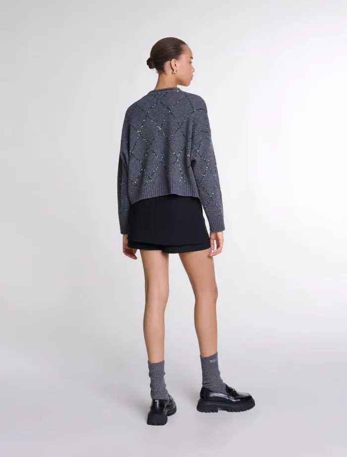 Maje Sweaters and Cardigans Womens Sequin Knit Cardigan Anthracite