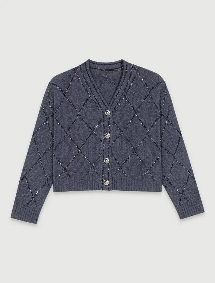 Maje Sweaters and Cardigans Womens Sequin Knit Cardigan Anthracite