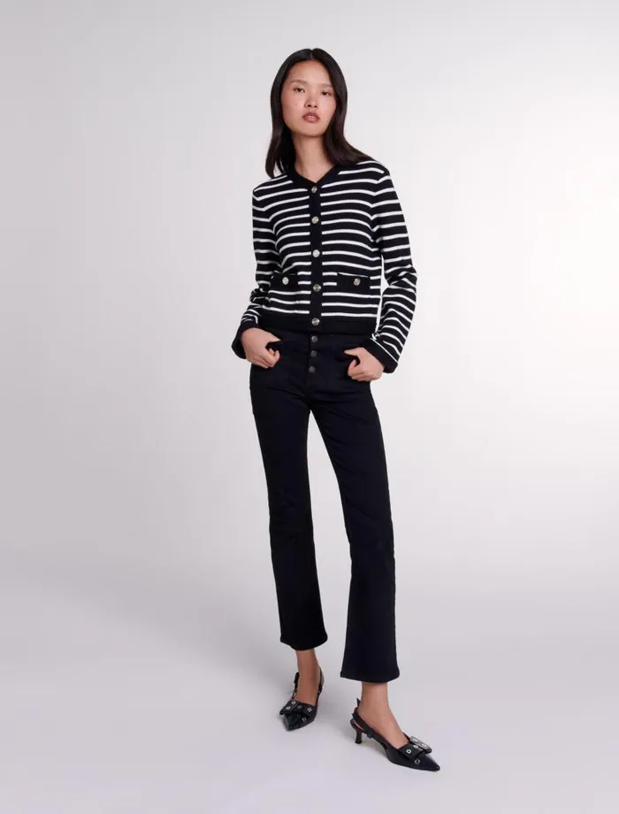 Maje Sweaters and Cardigans Womens Striped Cardigan Blackecru