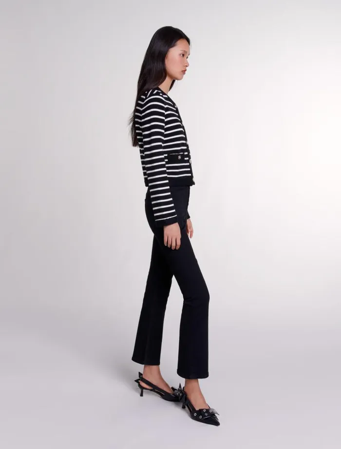 Maje Sweaters and Cardigans Womens Striped Cardigan Blackecru