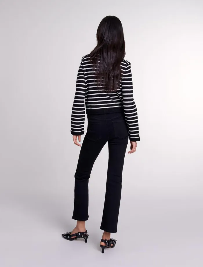 Maje Sweaters and Cardigans Womens Striped Cardigan Blackecru