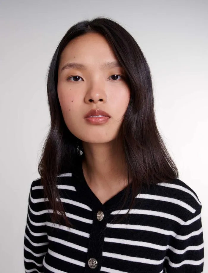 Maje Sweaters and Cardigans Womens Striped Cardigan Blackecru