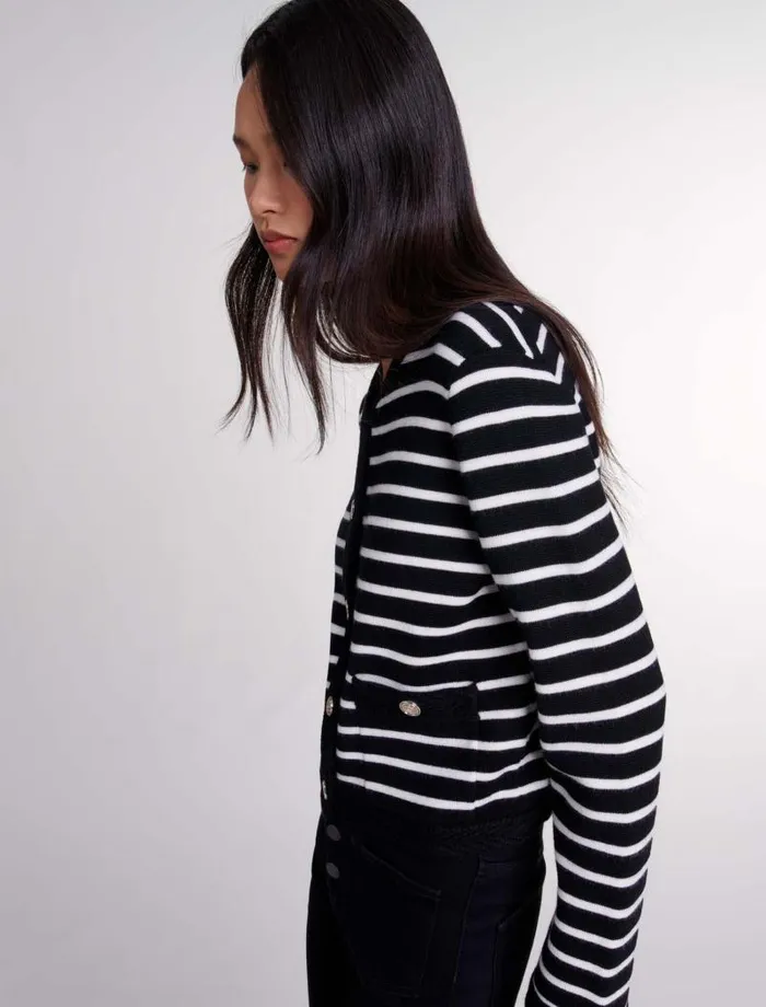 Maje Sweaters and Cardigans Womens Striped Cardigan Blackecru
