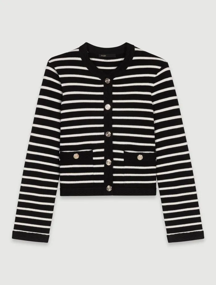 Maje Sweaters and Cardigans Womens Striped Cardigan Blackecru