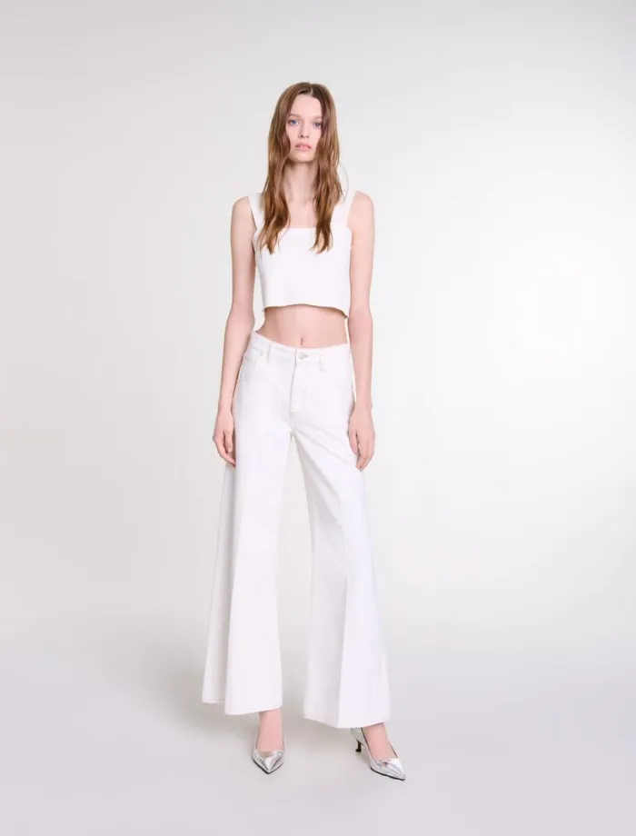 Maje Tops and Shirts Womens Knit Crop Top Ecru