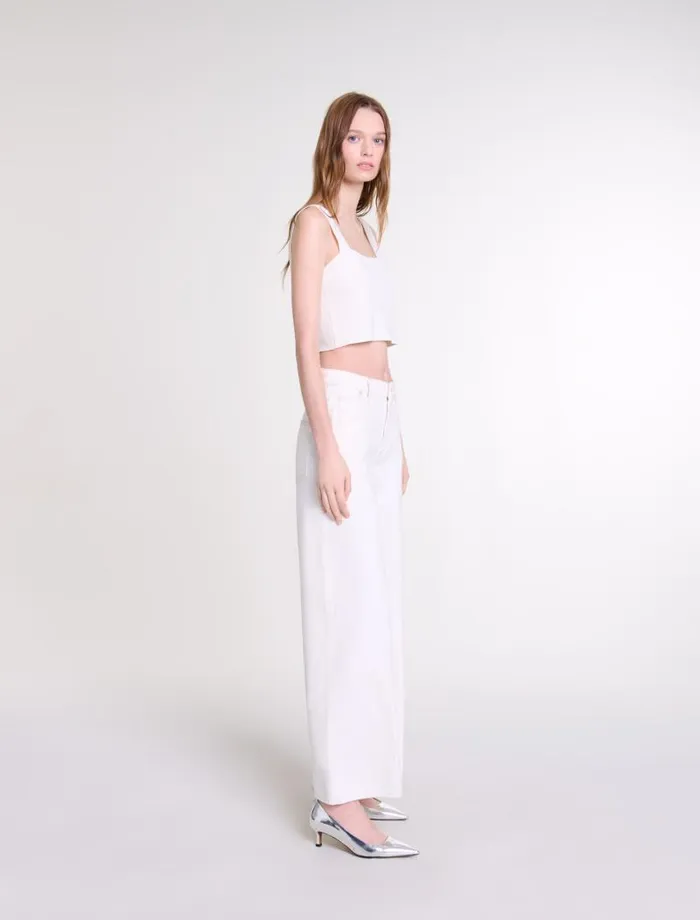 Maje Tops and Shirts Womens Knit Crop Top Ecru