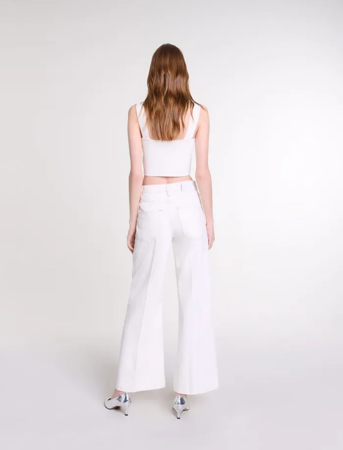 Maje Tops and Shirts Womens Knit Crop Top Ecru