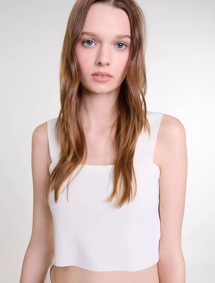 Maje Tops and Shirts Womens Knit Crop Top Ecru