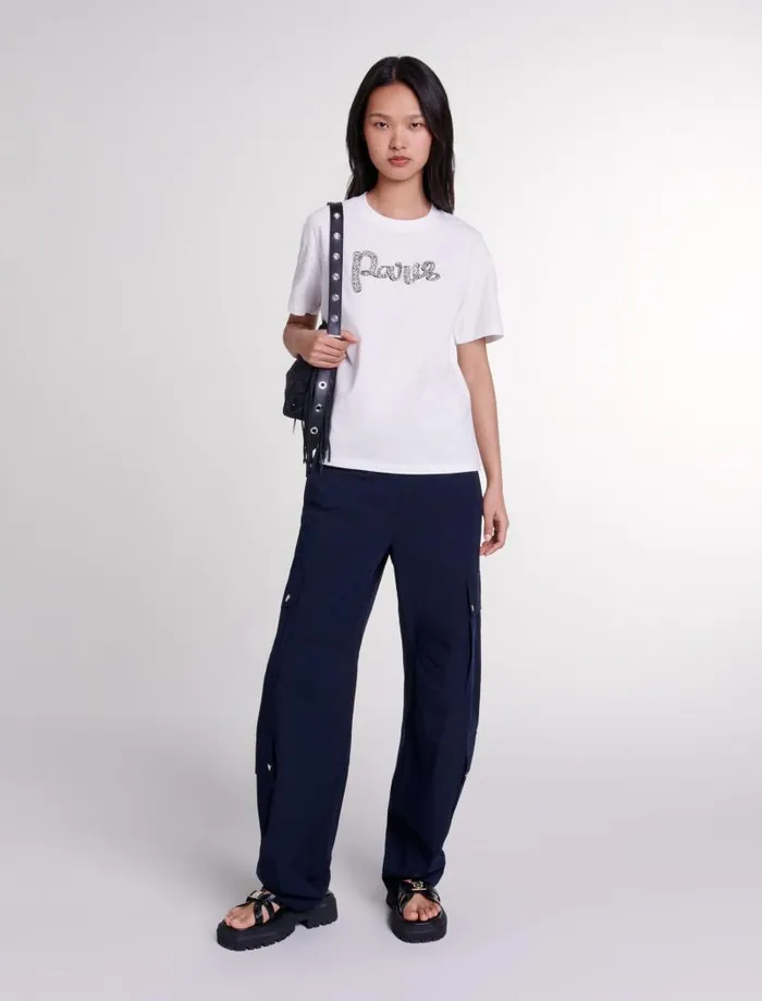 Maje Tops and Shirts Womens Paris Rhinestone Tshirt White